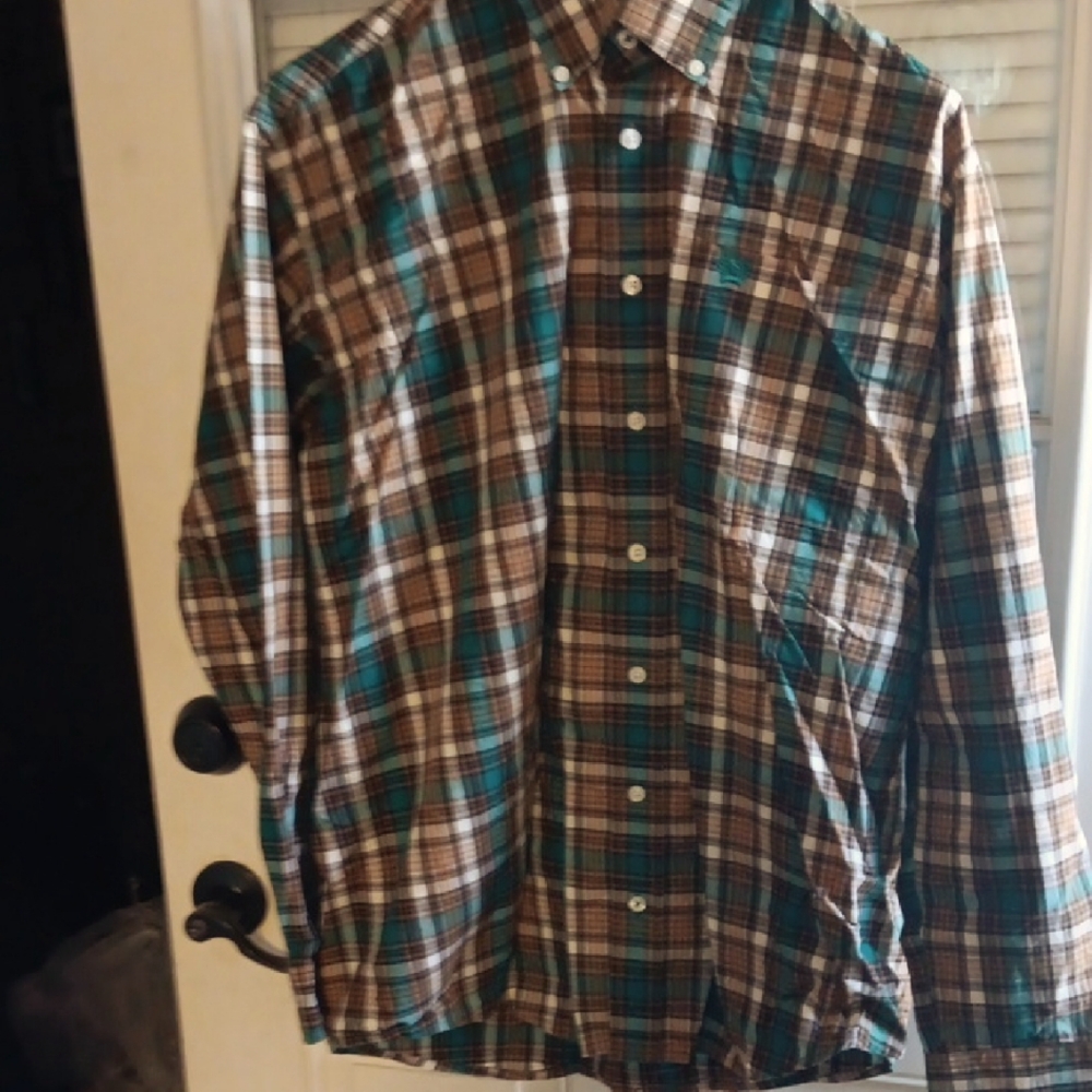 Cinch Forest Green and Rust Casual Button Down Shirt
